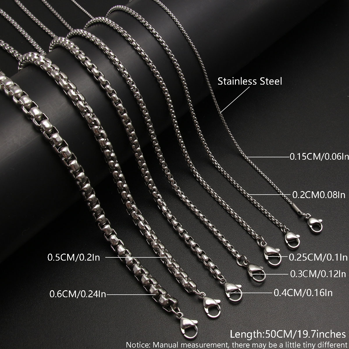 1.5/2/2.5/3/4/5/6MM Stainless Steel Square Pearl Round Box Chain Necklaces Men/Women Jewelry Choker Wholesale Bulk Accessories