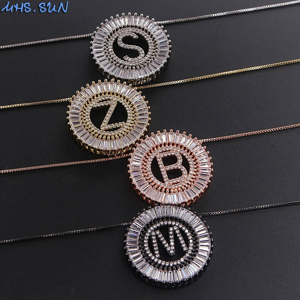 Fashion 18K Gold Plated Jewelry Copper White Zircon Initial Name Necklace 26 Alphabet A-Z Pendant Necklaces Women Party Gift