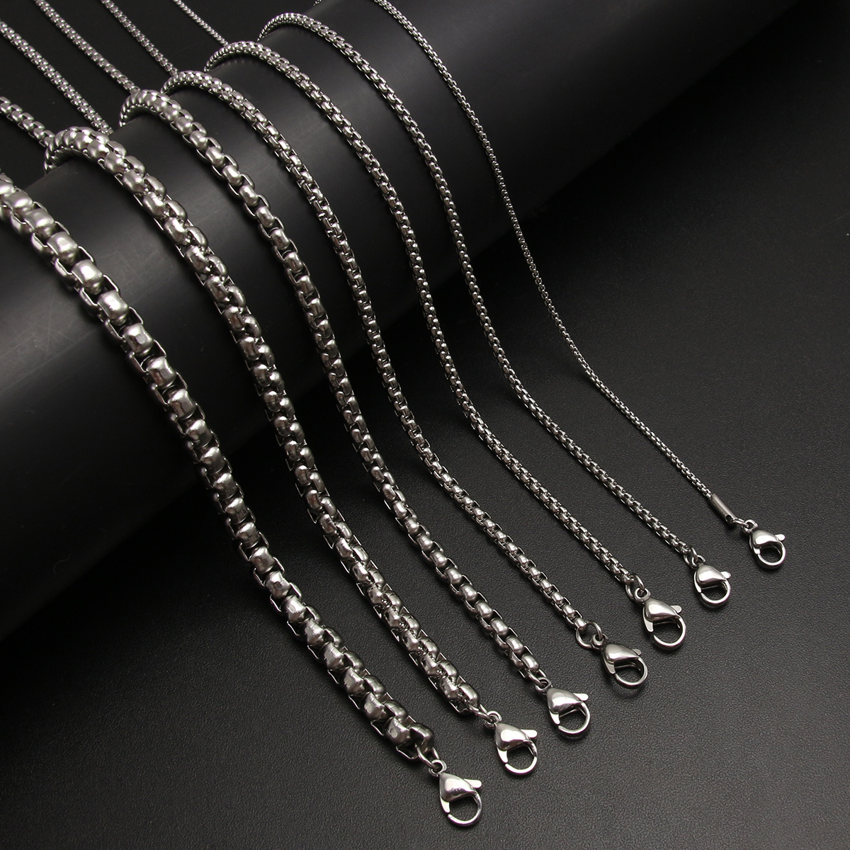 1.5/2/2.5/3/4/5/6MM Stainless Steel Square Pearl Round Box Chain Necklaces Men/Women Jewelry Choker Wholesale Bulk Accessories