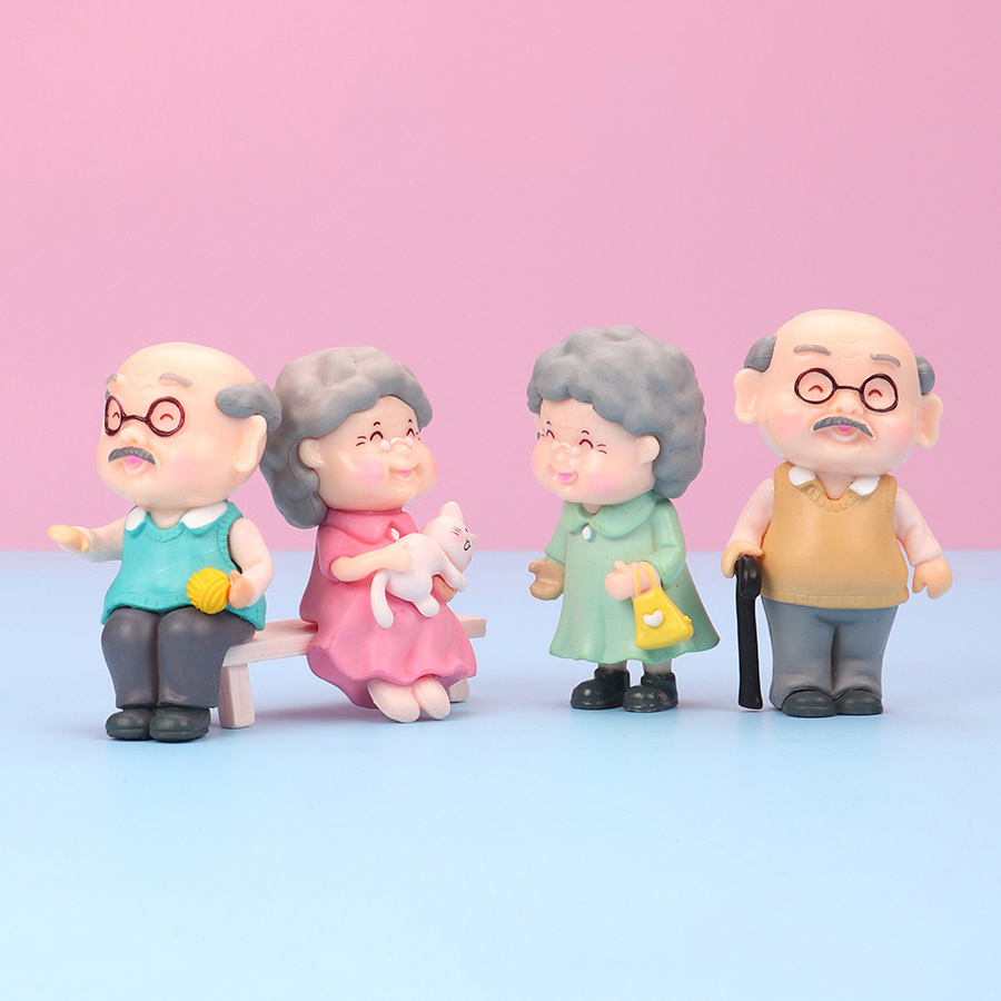 2pcs/3pcs Couple Figures Kawaii Grandma Grandpa Lovers Miniature Fairy Garden DIY Terrarium Figurines Valentine's Day Gift