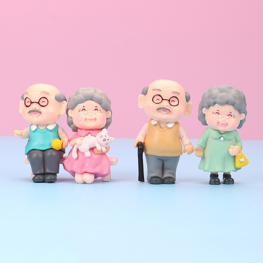 2pcs/3pcs Couple Figures Kawaii Grandma Grandpa Lovers Miniature Fairy Garden DIY Terrarium Figurines Valentine's Day Gift