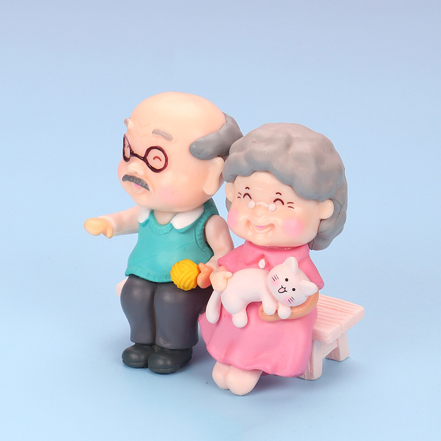 2pcs/3pcs Couple Figures Kawaii Grandma Grandpa Lovers Miniature Fairy Garden DIY Terrarium Figurines Valentine's Day Gift