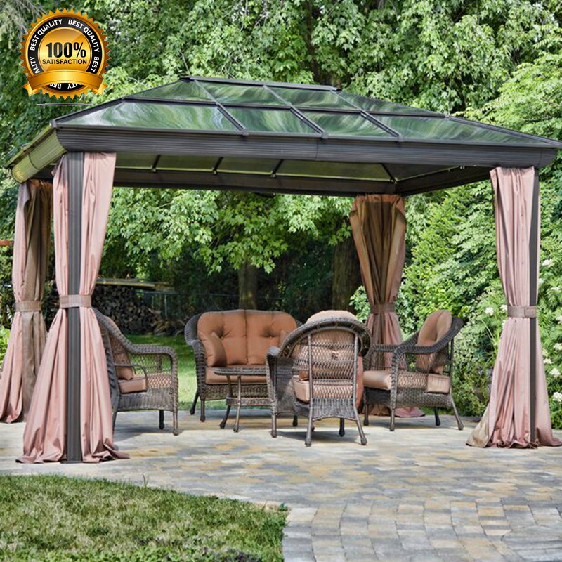 Prefab roman style hexagon aluminum structure arch gazebo with polycarbonate panels roof