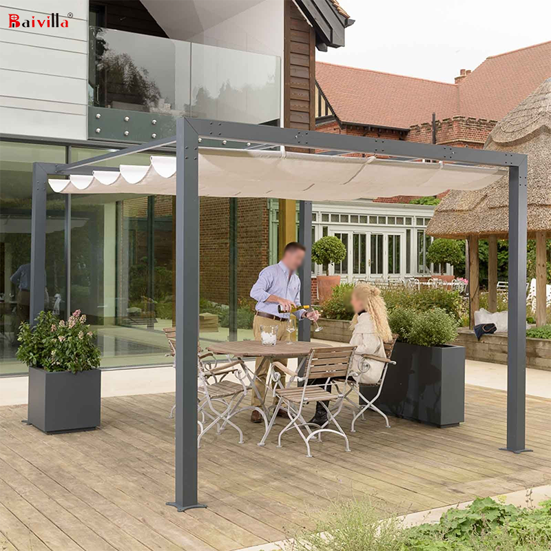 10 x 10ft Patio Garden Louver With Retractable Awning 10 x 13ft Metal Outdoor Pergola Aluminium