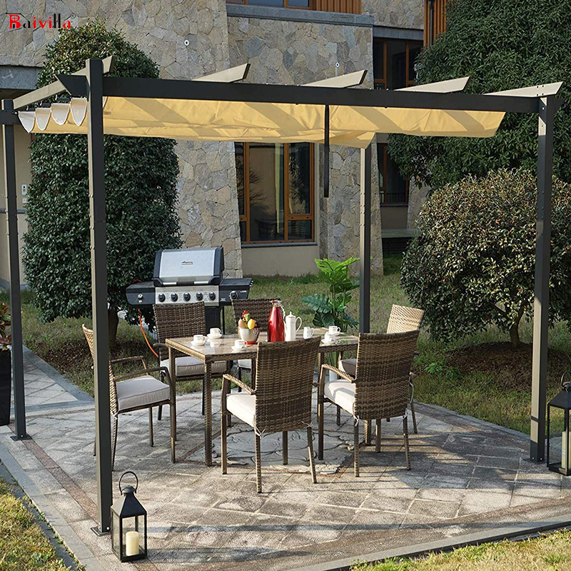 10 x 10ft Patio Garden Louver With Retractable Awning 10 x 13ft Metal Outdoor Pergola Aluminium