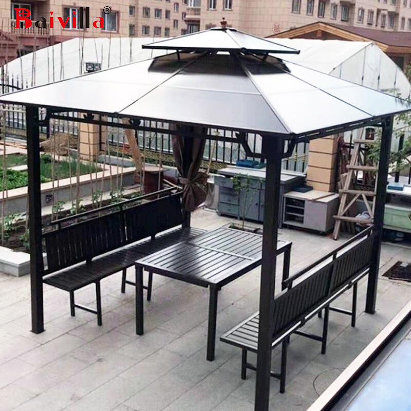 Baivilla 3*4M Luxury Aluminium PC top Garden Outdoor Gazebos Waterproof Soft Top Gazebos