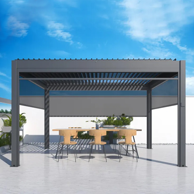 Hot New Product Aluminum Bioclimatique Waterproof Sun Shade Motorized Sliding Canopy Awning Roof Louvered Pergola