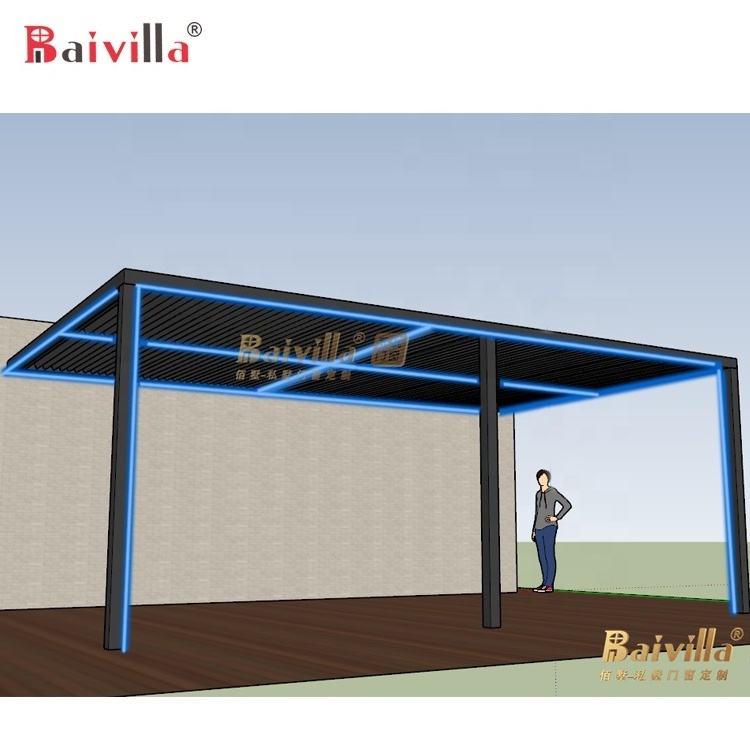 New Design Outdoor Waterproof Have LED Pergola Square Electric Shutter Aluminum Louver Gazebo  Outdoor Roof Pergola