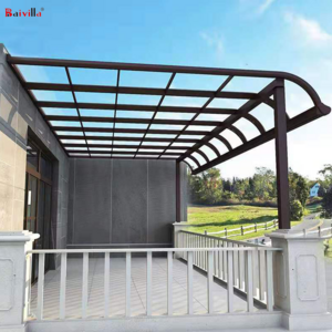 Modern design outdoor metal roof polycarbonate panels black aluminum frame Curved Patio Cover