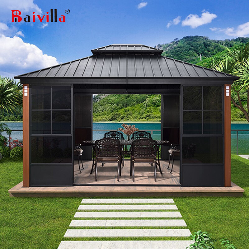 Large Outdoor Garden Stand Leisure Aluminum Polycarbonate Pvc Roof Garden Waterproofing Membrane Gazebo