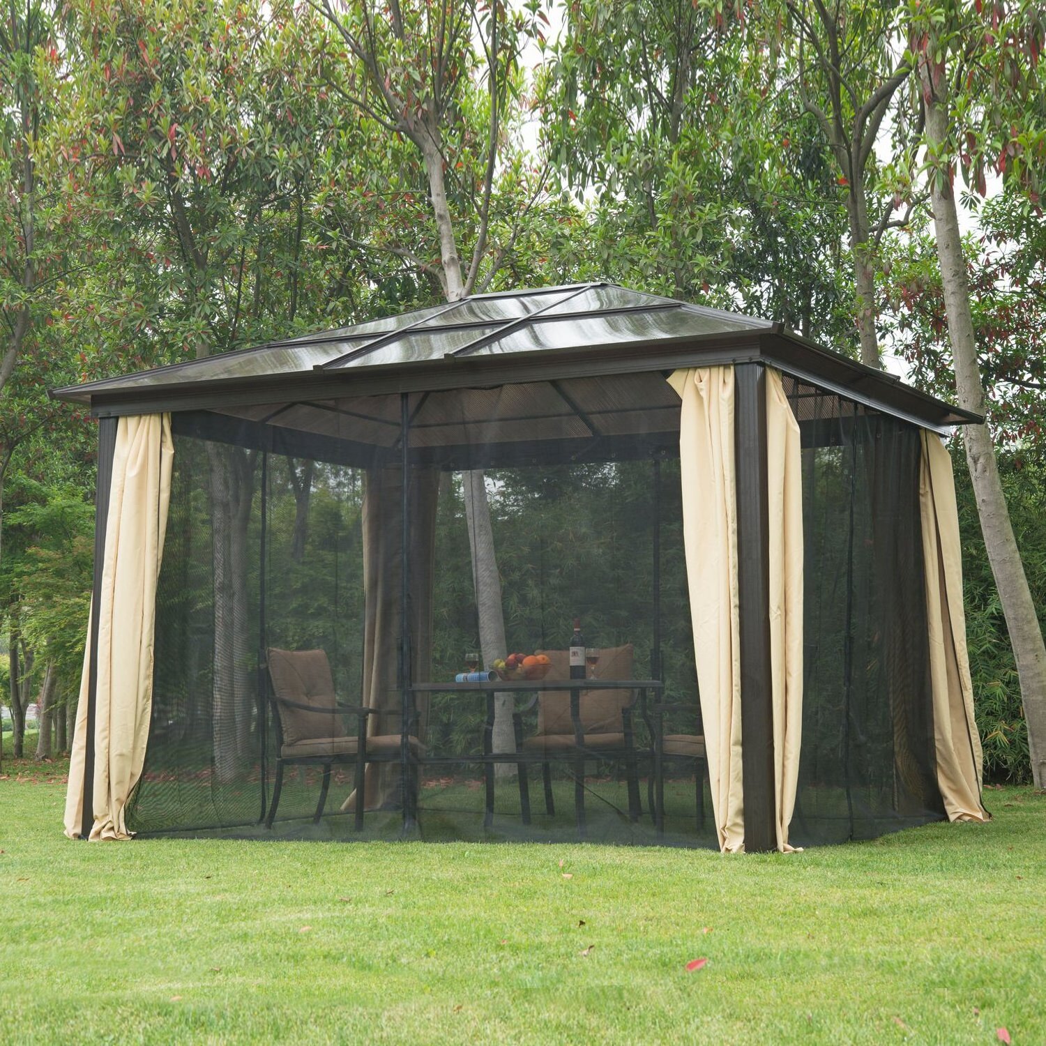 Outdoor Gazebos High Quality Garden Morden Party Double Polycarbonate Roof Gazebo Luxury Aluminium Hardtop