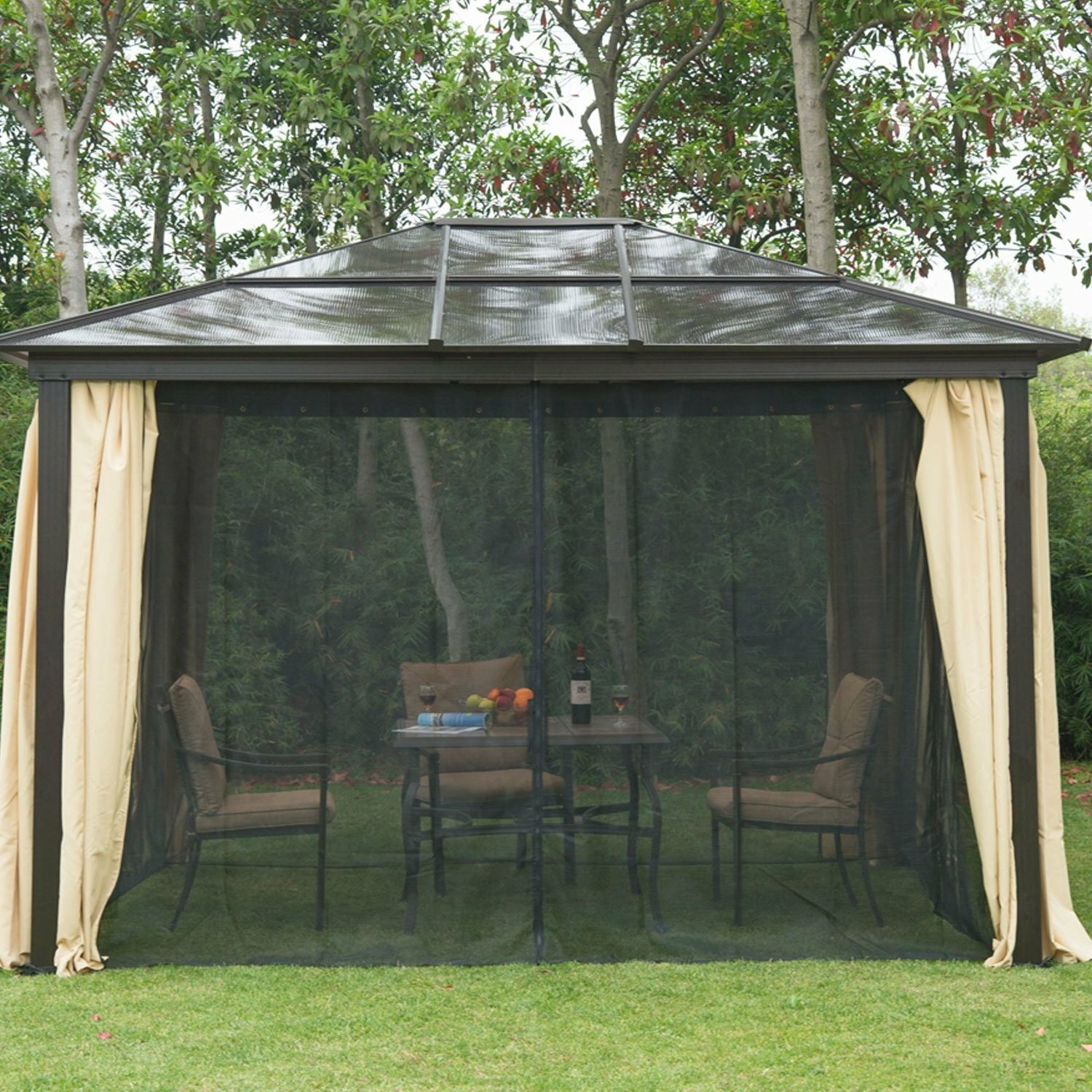 Outdoor Gazebos High Quality Garden Morden Party Double Polycarbonate Roof Gazebo Luxury Aluminium Hardtop