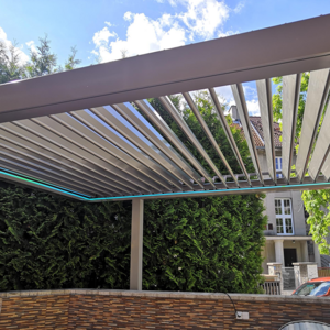 Baivlla Powder Coated Aluminum Frame Motorized Louver Bioclimatic Pergola Luxury Garden Waterproof Gazebo With Led Strip Lights