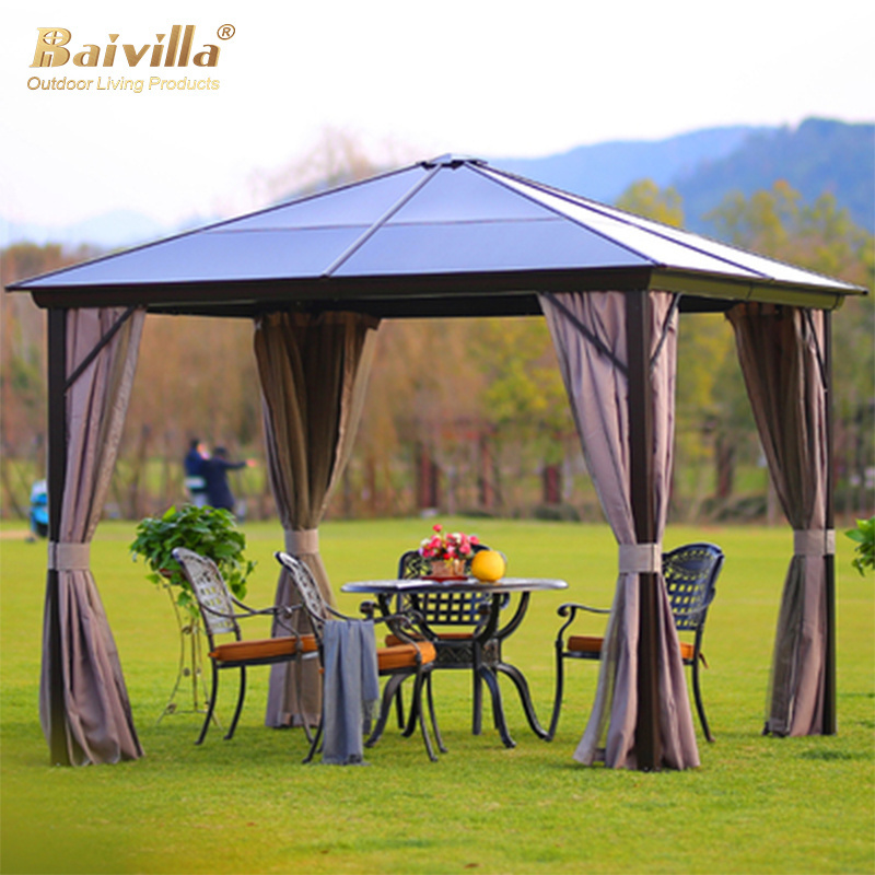 China Outdoor Aluminium PC Top Garden Outdoor Gazebos Manufacturers with Mosquitoes Net