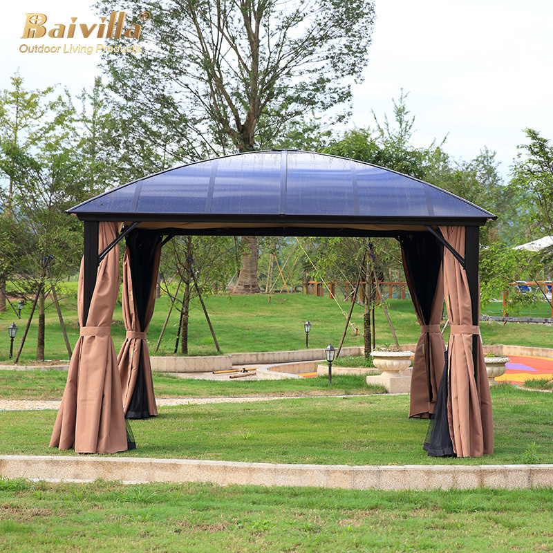 Baivilla PC Hard Top Sun Resistant Aluminum Metal Gazebo Mosquito Netting Metal Garden Gazebo