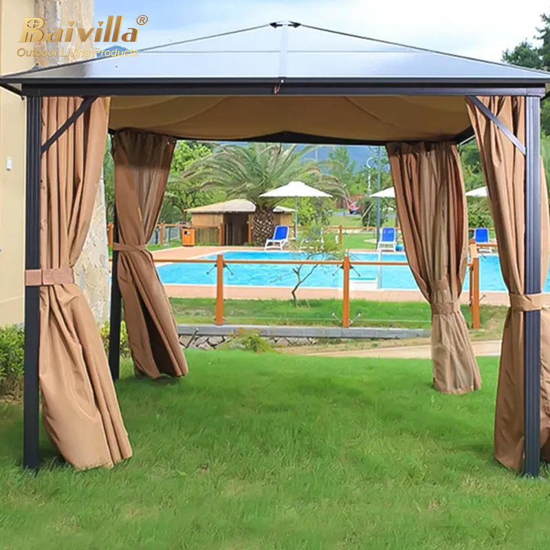 Baivilla PC Hard Top Sun Resistant Aluminum Metal Gazebo Mosquito Netting Metal Garden Gazebo