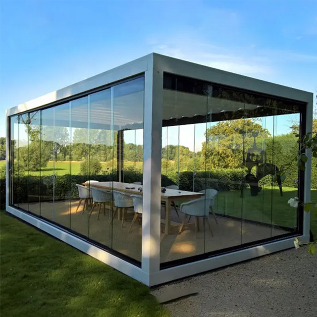 Remote Control Outdoor Gazebo Garden Bioclimatic Aluminium  With Sun Screen Sunshade Pavilion