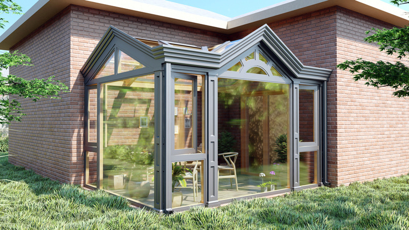 Roman Column Design Prefab Gable Sunroom Kit With Skylight,aluminum Alloy And Tempered Glass