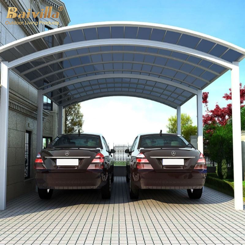 Outdoor 2 Car Metal Carport Aluminium Garages Carport For Parking Polycarbonate Arched Roof Waterproof Metal Garage Carport