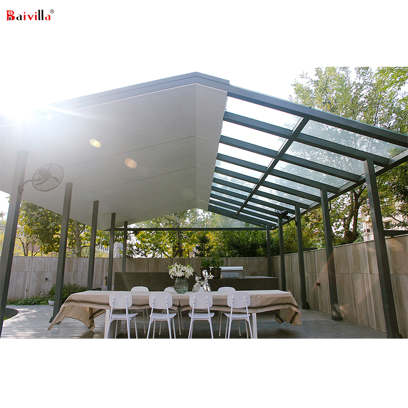 A Beautiful Gazebo Outdoor Sunshade Uv Resistant Polycarbonate Sheet Gable Roof Aluminum Garden Pergola Gazebo