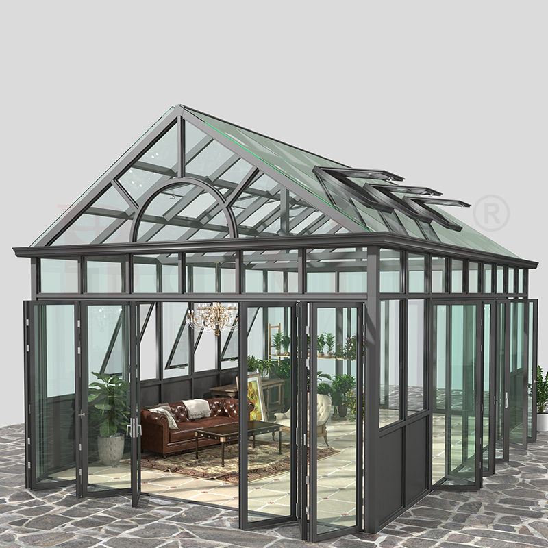 Baivilla Waterproof Tempered Glass House Aluminum Gable Sunroom For Veranda Backyard