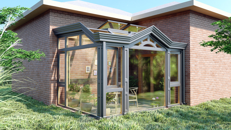 Roman Column Design Prefab Gable Sunroom Kit With Skylight,aluminum Alloy And Tempered Glass