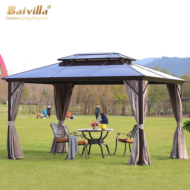 New Fashion Outdoor Luxury Aluminum Frame Waterproofing Polycarbonate Pvc Leisure BBQ Yard Gazebo