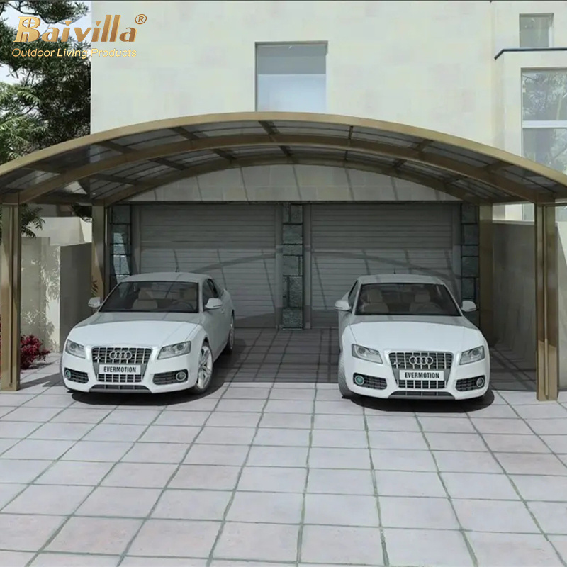 Outdoor 2 Car Metal Carport Aluminium Garages Carport For Parking Polycarbonate Arched Roof Waterproof Metal Garage Carport