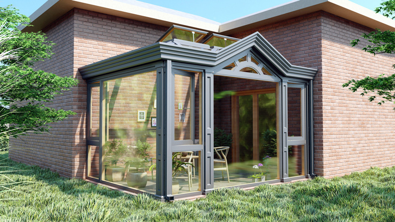 Roman Column Design Prefab Gable Sunroom Kit With Skylight,aluminum Alloy And Tempered Glass