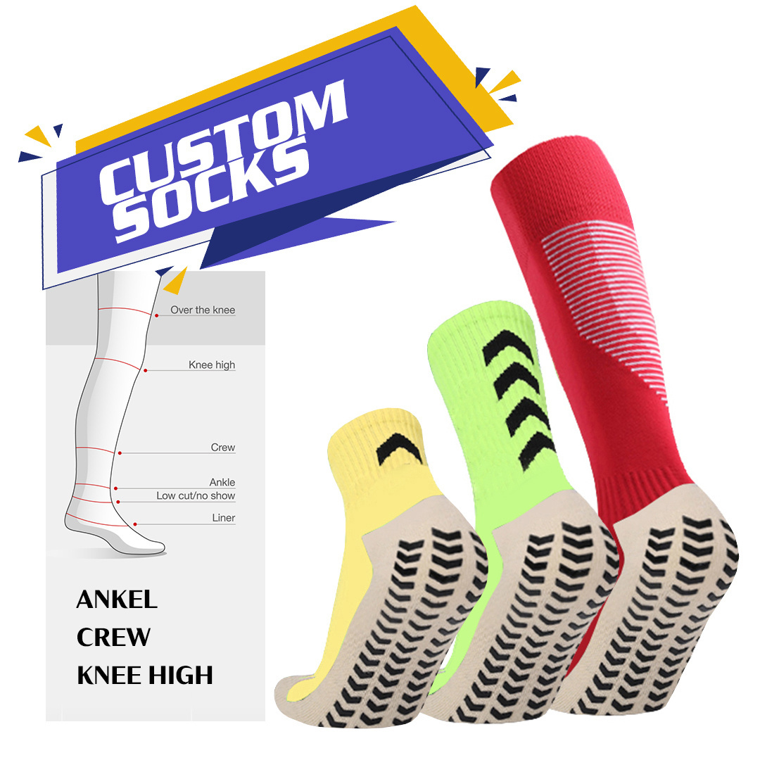 Football soccer sport chaussettes grip socks Custom logo stickied sole thick towel bottom glue anti-skid socks