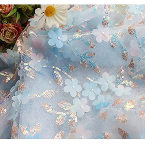 High Quality New Arrival Polyester Tulle Mesh 3d Floral Sequin Embroidery Fabric For Wedding