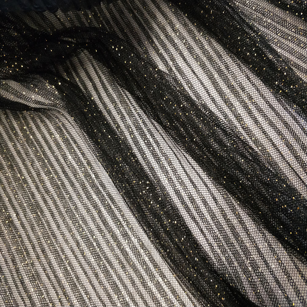 Glitter with pleated polyester tulle fabric