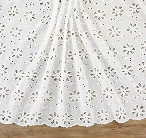 factory direct hot sale 100% cotton white lace voile lace wedding embroidery eyelet cotton fabrics for T shirt ladies dress