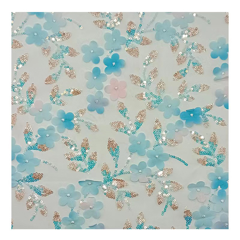 High Quality New Arrival Polyester Tulle Mesh 3d Floral Sequin Embroidery Fabric For Wedding