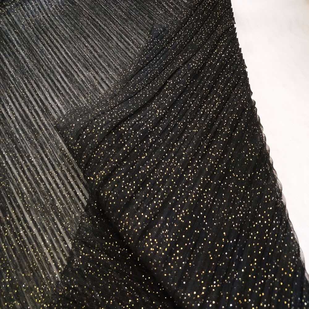 Glitter with pleated polyester tulle fabric