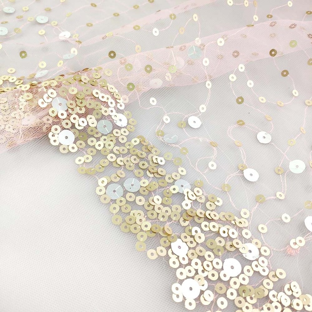 2021 beautiful gold sequins embroidery beaded lace fabric for evening dress