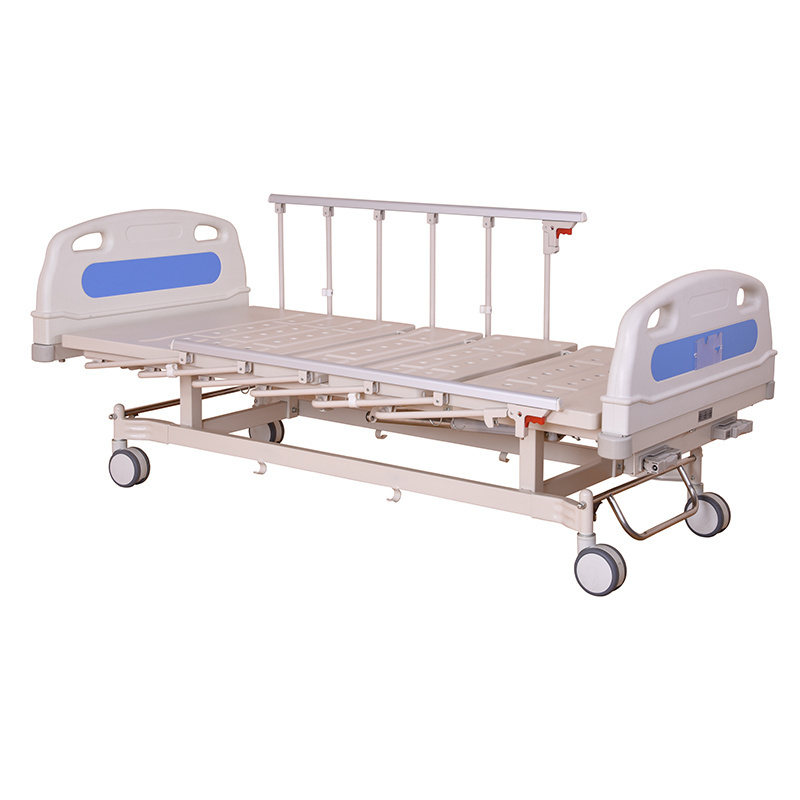 low price standard dimensions mobile adjustable simple 2 cranks manual hospital bed with side rails for hospital patient