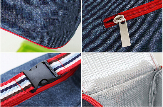 2023 Promotional Custom Aluminum Foil Blue Jean Cylinder Ice Cooler Bag with Zipper Closed