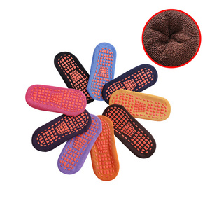 New Coming Winter Warm Terry  Yoga Anti Slip Kids Jump Trampoline Socks non-slip rubber sole socks