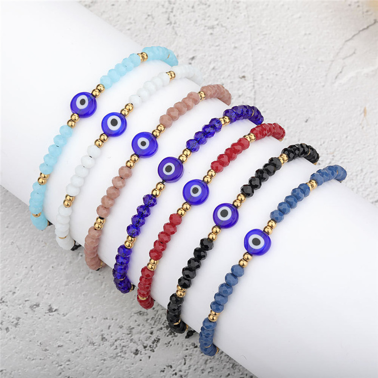 Fashion Adjustable Multi Colors Crystal Beaded Turkish Eyes Bracelet Black Rope Blue Evil Eyes Bracelet