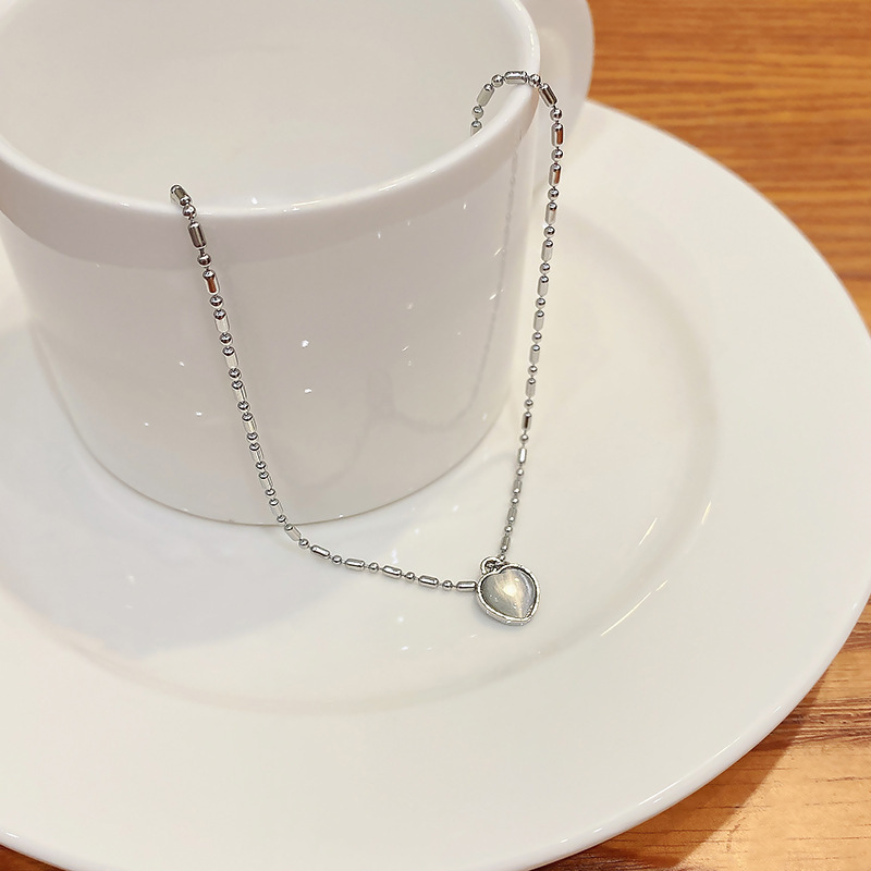 Korean Version Ins Style Titanium Steel Necklace Girls with Pearl Collarbone Chain Pendant