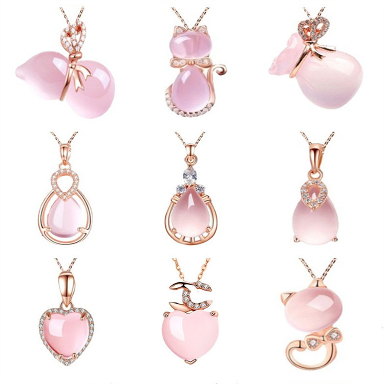 S925 Silver Natural Rose Quartz Crystal Stone Pendant Necklace for Women Gemstone Fashion Jewelry