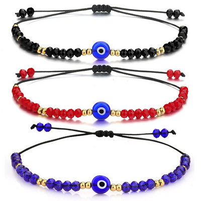 Fashion Adjustable Multi Colors Crystal Beaded Turkish Eyes Bracelet Black Rope Blue Evil Eyes Bracelet