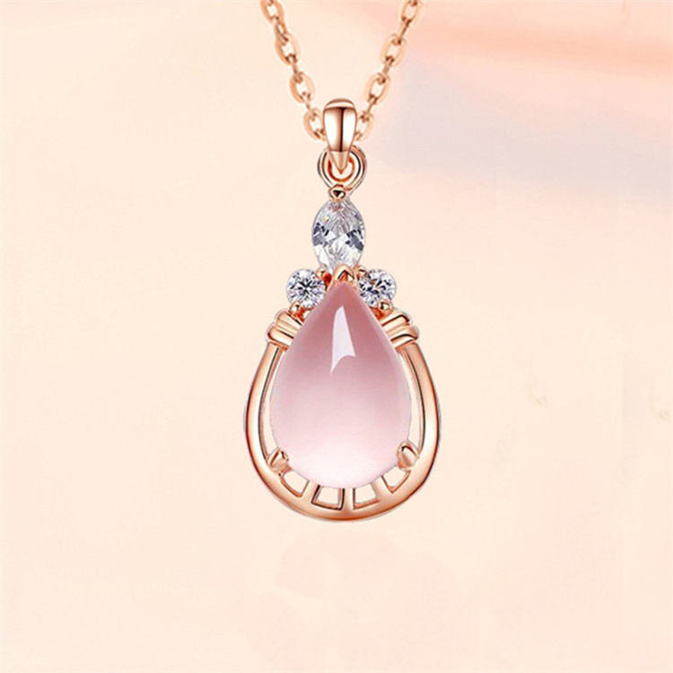 S925 Silver Natural Rose Quartz Crystal Stone Pendant Necklace for Women Gemstone Fashion Jewelry