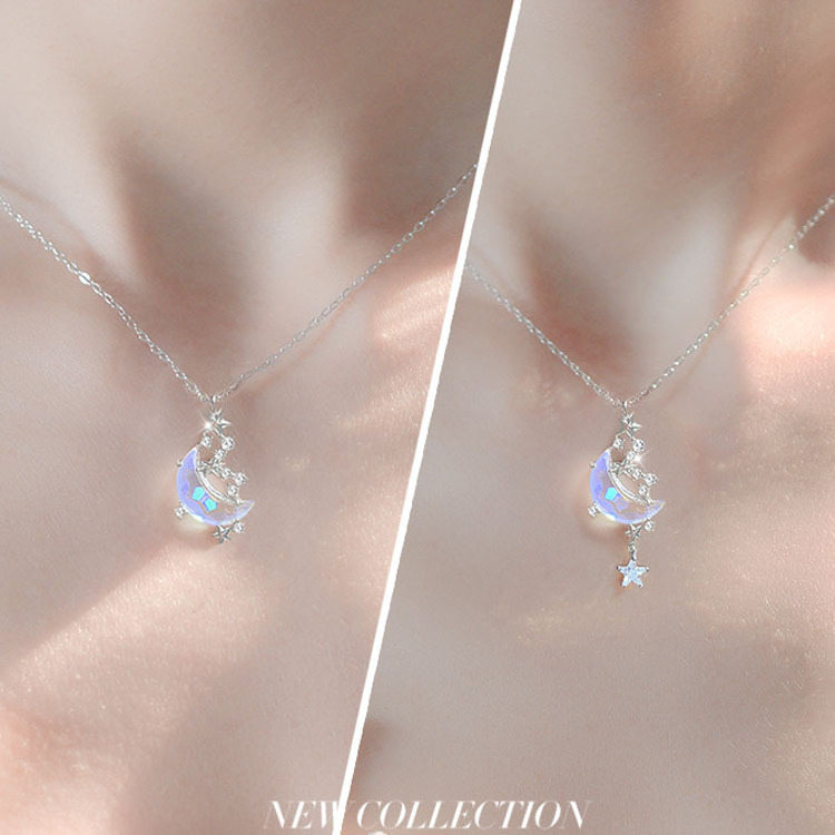 Moon Splash Star Necklace Female Dazzle Color Aurora Glaze Temperament Collarbone Chain