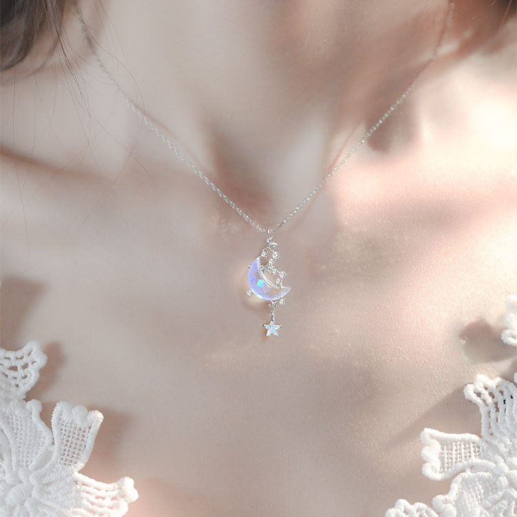 Moon Splash Star Necklace Female Dazzle Color Aurora Glaze Temperament Collarbone Chain