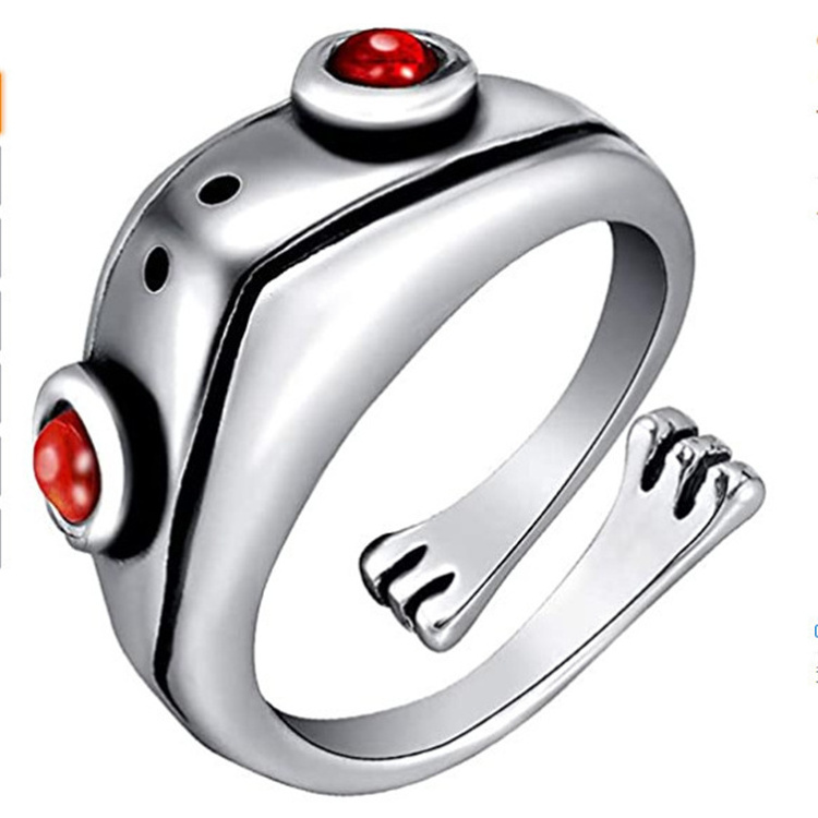 New Retro Goth Hippie Cute Frog Rings Set Snake Hug Cat Lucky Face Open Adjustable Rings