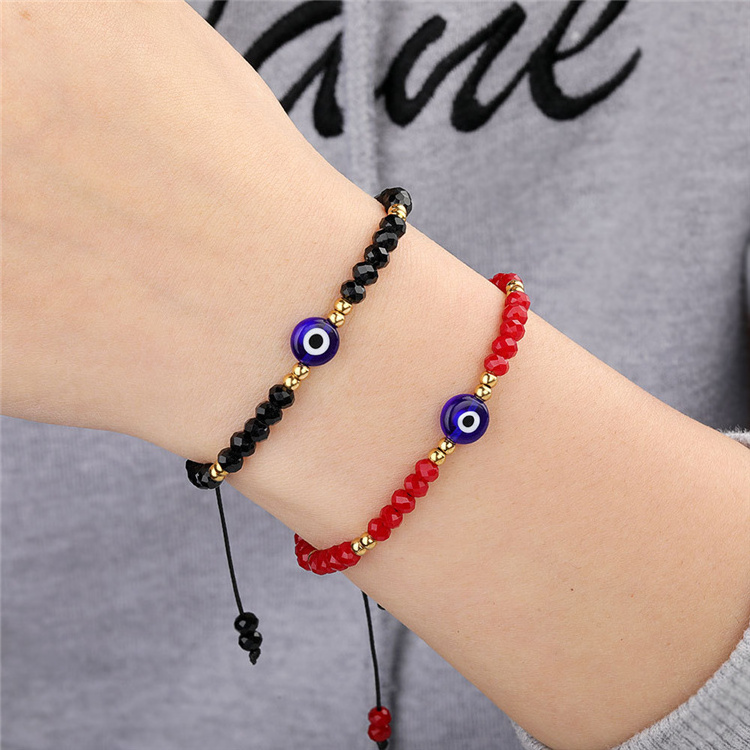 Fashion Adjustable Multi Colors Crystal Beaded Turkish Eyes Bracelet Black Rope Blue Evil Eyes Bracelet