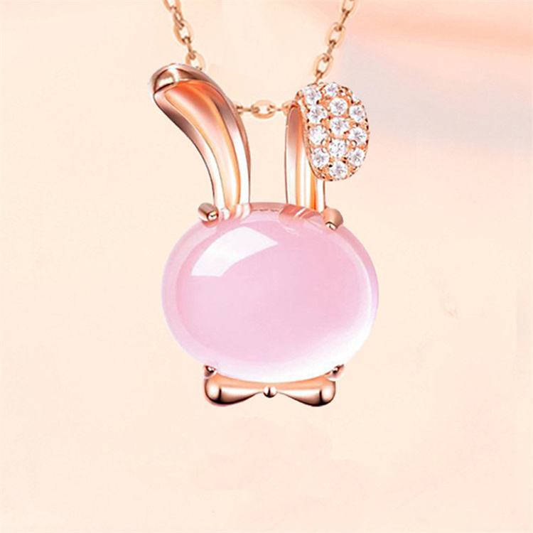 S925 Silver Natural Rose Quartz Crystal Stone Pendant Necklace for Women Gemstone Fashion Jewelry