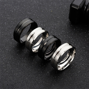 8mm Men Rings Jewelry Black Groove Matte Wedding Engagement Stainless Steel Rings